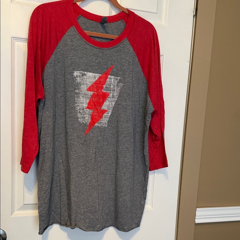 Next Level Apparel Red & Gray Raglan Tee with Lightning Bolt